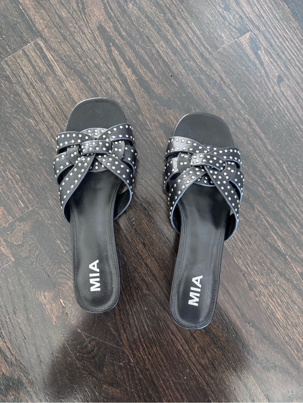 MIA Black Knotted Stud Slide Mules